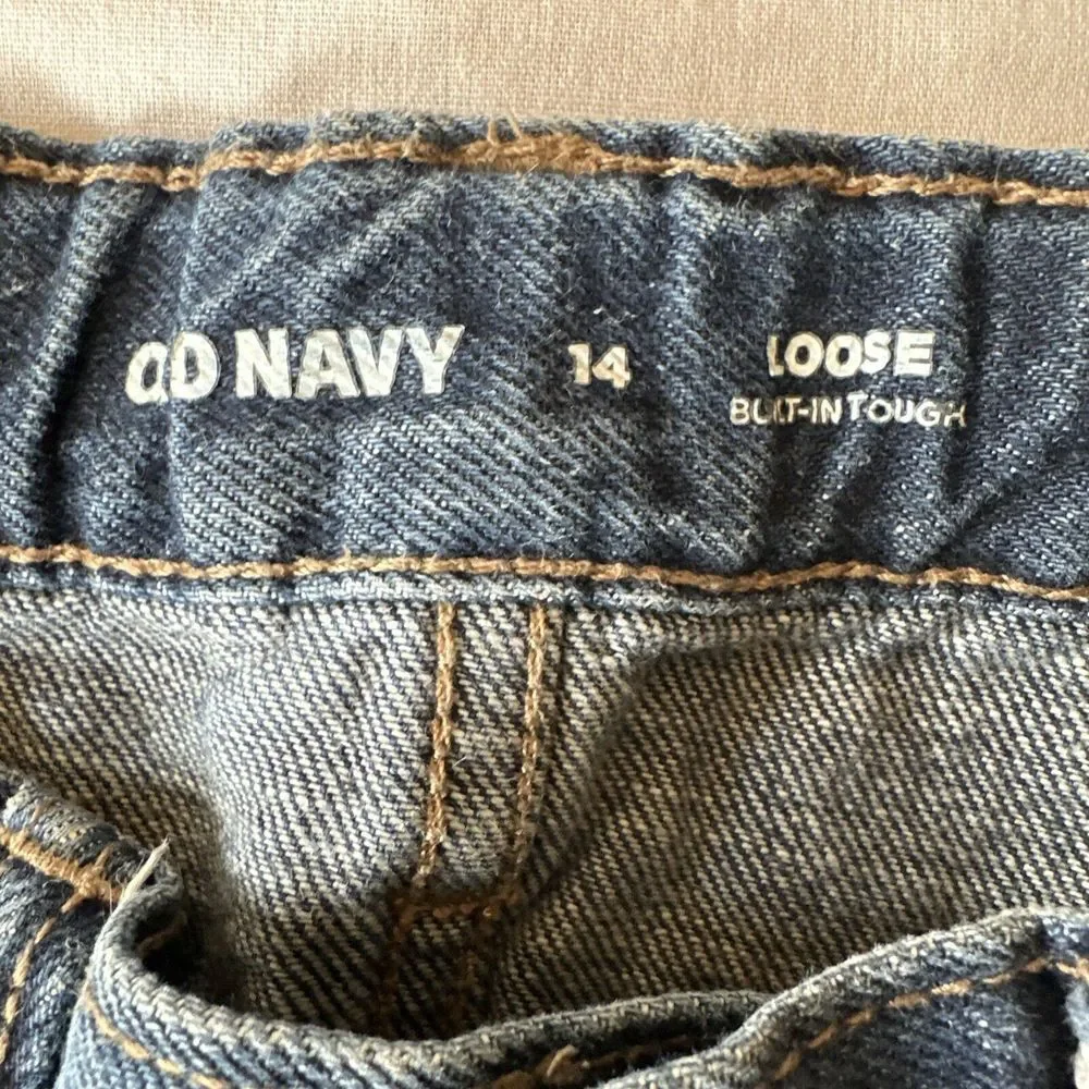 Old Navy Loose Straight Leg Jeans Boys‎ Size 14 Reg Blue Denim Adjustable Waist